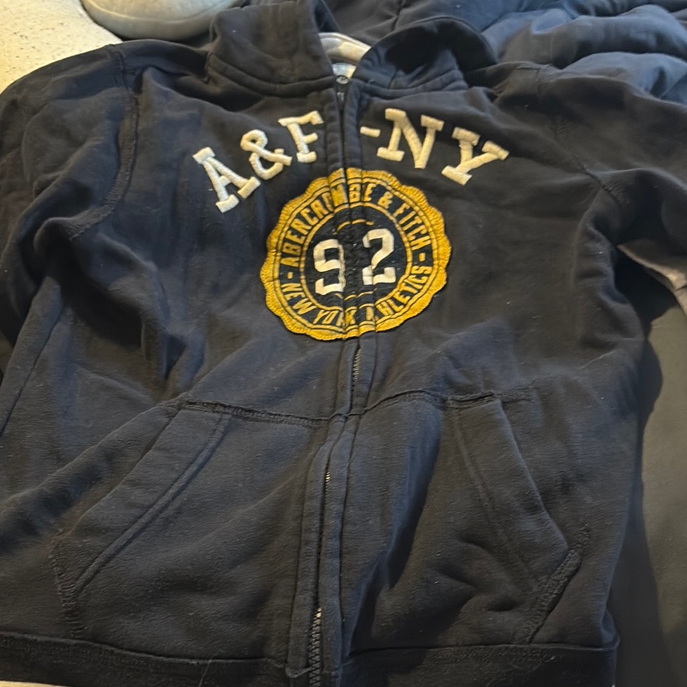 Abercrombie & Fitch Blue Zip-Up Hoodie with Graphic Design